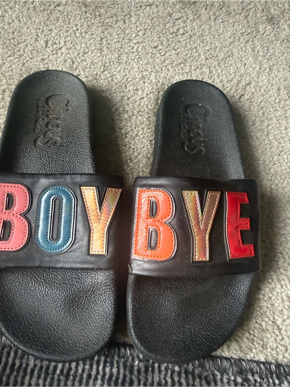 Colorblock 'BOY BYE' Black Slide Sandals